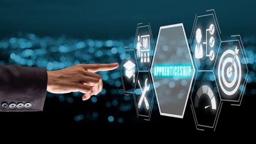 Apprenticeship concept, Business woman hand touching apprentices NJDOL Announces Statewide Apprenticeship Degree Initiative